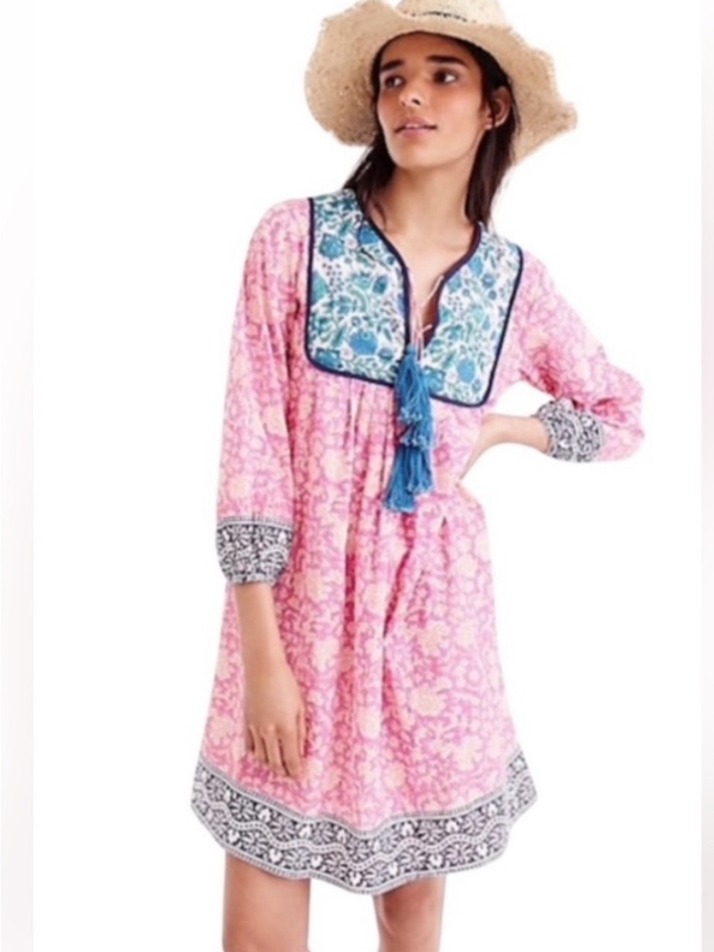 SZ Blockprints Pink Blue Cotton Tassel Kitty Dress
Coverup Dress‎